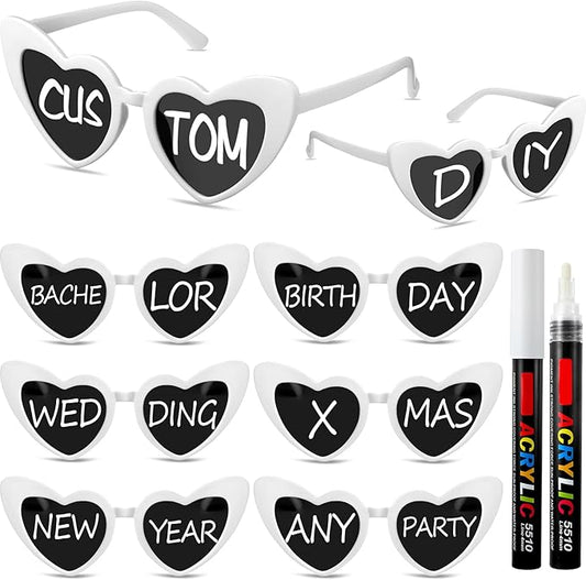 Flutesan Personalized Heart Sunglasses Bulk Custom Glasses with Paint Pens for DIY Wedding Party Favors