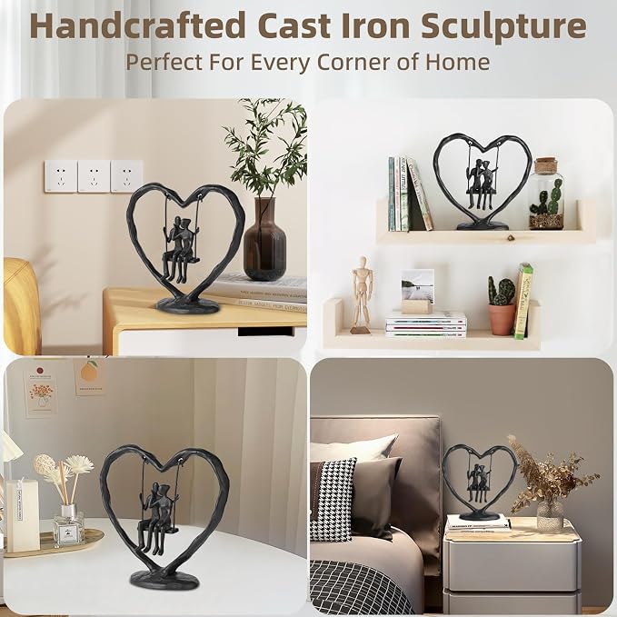 Iron Heart Statue Anniversary Wedding Gift for Her Wife Him and Couple, Heart Sculpture Decoration, Heart Figurine, Couple Figurine Statue, Valentine's Day Birthday Gifts, Cast Iron