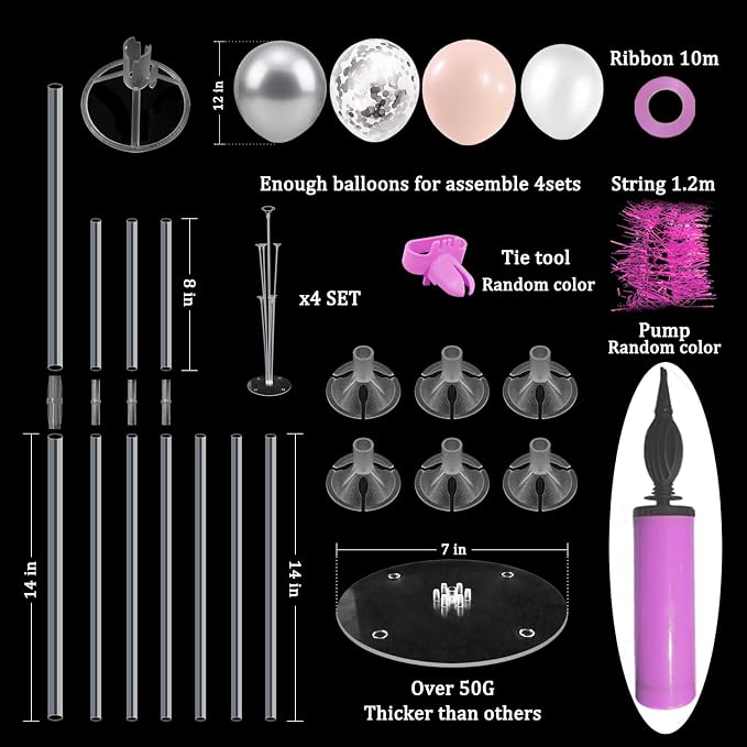ZJDHPTY 4Set Silver Pink Balloon Stand Girl Baby Shower Decorations | Table Balloon Centerpiece for Girls 1st Sweet 16 Birthday Bridal Shower Engagement Wedding Bachelorette Party Decor