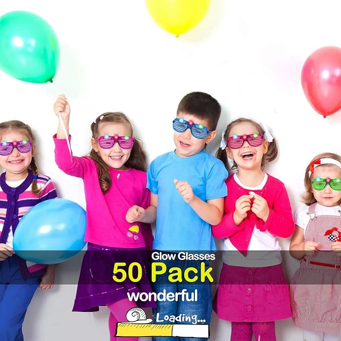 iGeeKid 50 Pack LED Glasses Light Up Party Glasses Glow In The Dark Party Supplies Shutter Neon Toys Flashing Glasses Party Patriotic