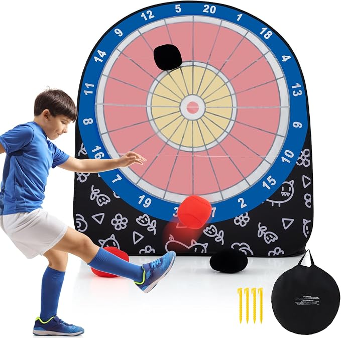 Goplus Giant Dart Board w/ 4 Kick Balls, Carrying Bag, Foldable Portable Throw & Kick Soccer Sport Target Games for Kids Adults Family Activities, Outdoor Yard Lawn Party Carnival Games