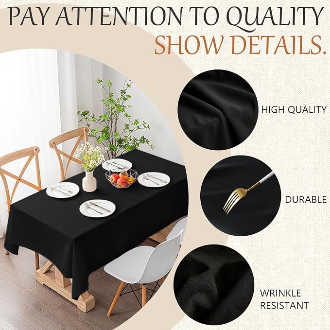 60x102 Table Cloth - 8 Pack Rectangular Black Washable Stain and Wrinkle Resistant Polyester Table Cover for Dining Tables, Various Parties and Camping (Black)