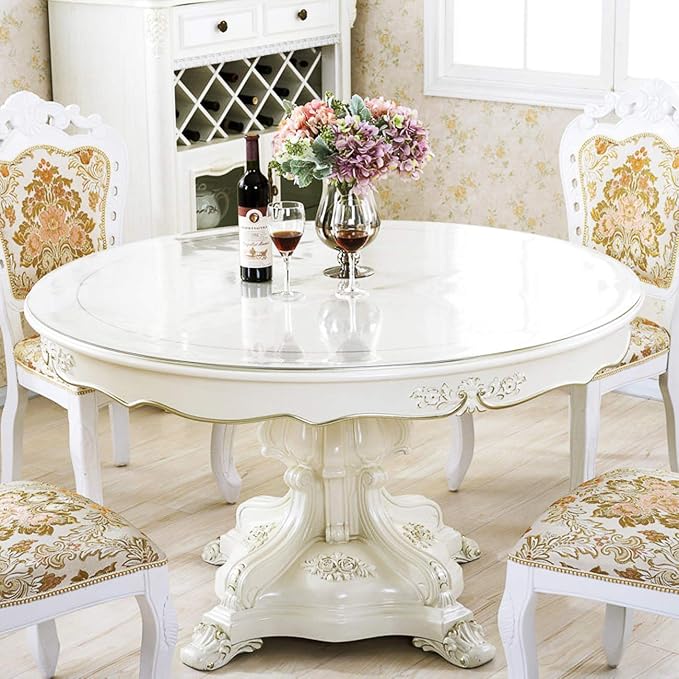 Crystal Clear Plastic Table Protector Cover Mat Vinyl PVC Tablecloth Dining Coffee Table Pad Wood Furniture Protector Tabletop Protective Cover Easy Clean Round 54 Inch Dia 1.5mm Thick