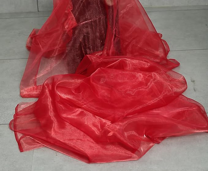 MDS Pack of 85 Yard Sheer Organza Fabric for Wedding Party Home Event Banquet Decorations, Backdrop Curtain Craft Dress Sewing Fashion DIY Crystal Organza Tulle Fabric Bolt 44” Wide - Red