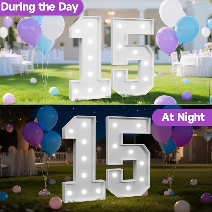 3FT Marquee Numbers 15 with Lights, Large Light Up Numbers Sign for 15th Birthday Party Decorations Backdrop, Anniversary Cardboard Big Mosaic Number 15