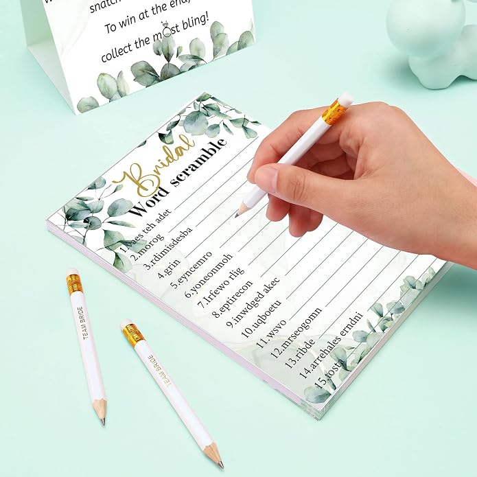 Sosation 331 Pcs Bridal Shower Games Supplies, 5 Sets (50 Cards Each) Wedding Games Cards, 1 Put a Ring on It Bridal Shower Game with 60 Rings and 20 Team Pencils for Wedding Engagement