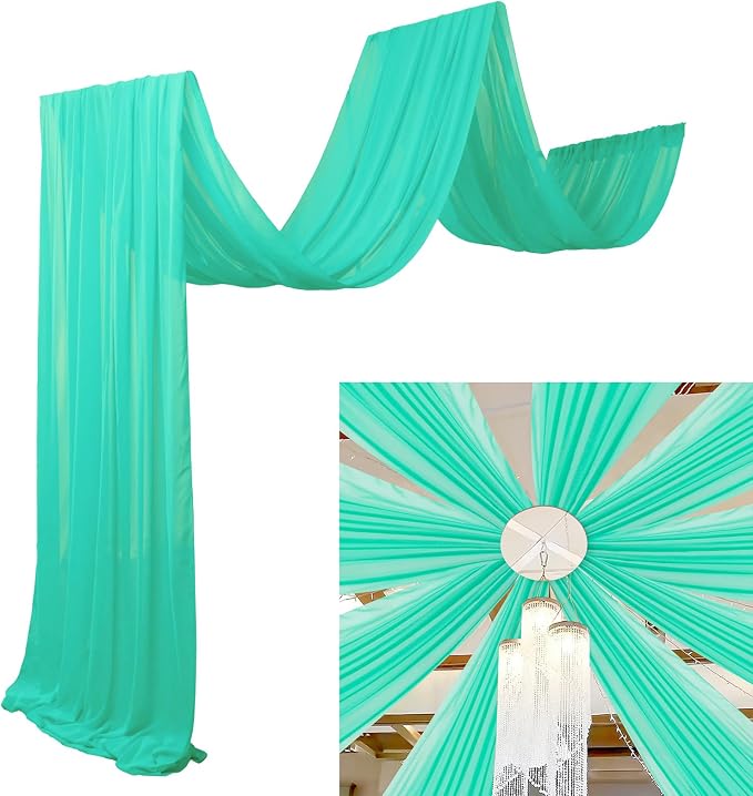 DUOBAO 5FTx20FT Mint Chiffon Ceiling Drapes | Elegant Wedding Backdrop | 6 Panels Sheer Curtains for Banquets, Graduations, and Proms