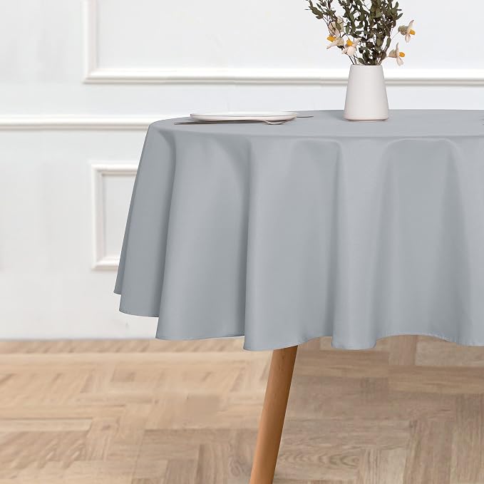 sancua Round Tablecloth - 80 Inch - Water Resistant Spill Proof Washable Polyester Table Cloth Decorative Fabric Table Cover for Dining Tables, Buffet Parties and Camping, Silver Grey