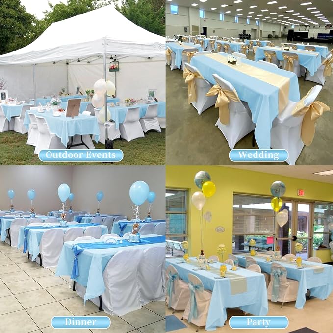 Showgeous 4 Pack Light Blue Tablecloths for 8 Foot Rectangle Tables 60 x 126 Inch, 8ft Rectangular Washable Polyester Table Cover for Wedding Party Banquet