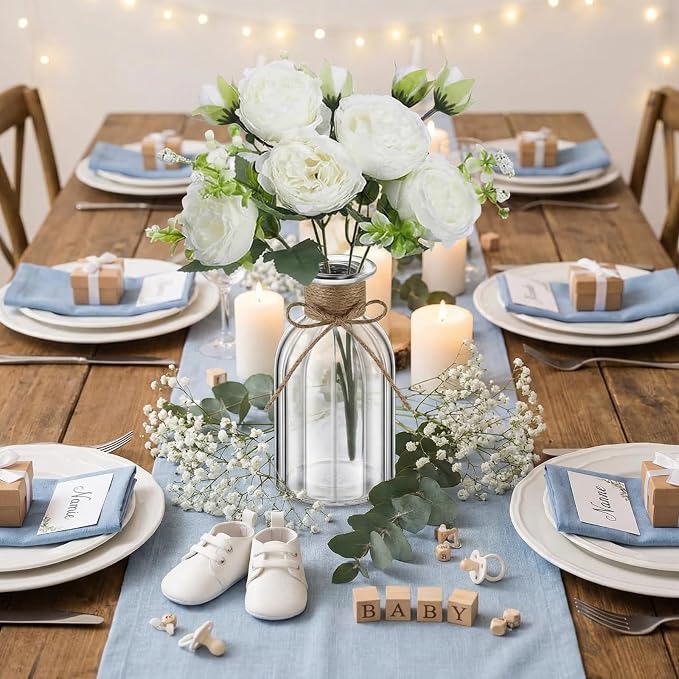 10 Sets Vintage Glass Vases Centerpiece Table Decorations with Rose Flower Farmhouse Centerpiece for Friendsgiving Party Decorations Table Wedding Reception Bridal Shower Decor