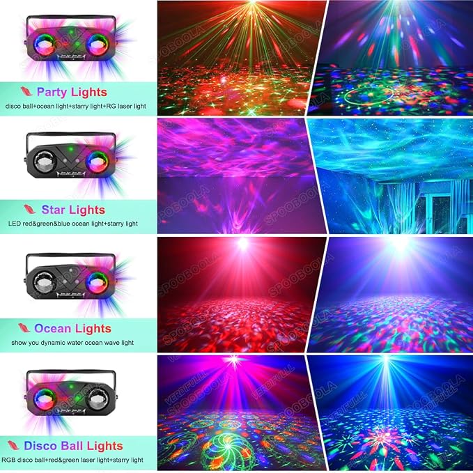 Disco Ball Light,Party Disco Strobe Ocean Star Projector Dj Dance Light Sound Activated with Remote Control Stage Rave for Parties Bar Birthday Wedding KTV Christmas Halloween Dancing Décor