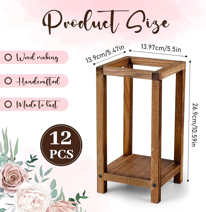 Geelin 12 Set Wooden Wedding Lantern Centerpiece Decor Baptism Lantern Candle Holder for Table Centerpiece Wedding Party Baby Shower Home Country Porch Patio Decor(10.59'',Wood Color)