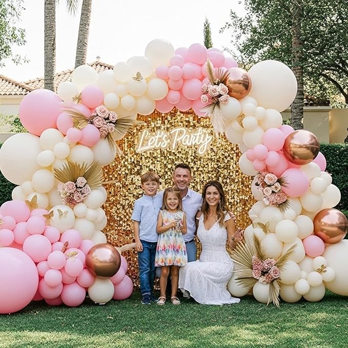 Pink Ivory Rose Gold Balloon Arch Kit – Double Stuffed Light Pink Cream White Balloons with Gold Butterflies for Baby Shower, Bridal, Birthday, Princess, Engagement, Garden Party Decorations