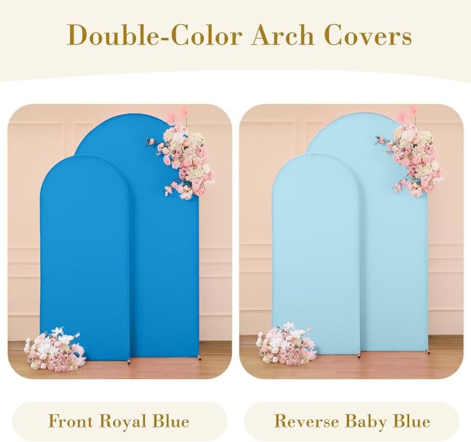 Baby Blue and Royal Blue Arch Cover 2 Set-7.2FT and 6FT Arch Backdrop Cover Spandex Fitted Wedding Arch Stand Covers for Baby Shower Boy Birthday Party Gender Reveal Photo Background Decorations