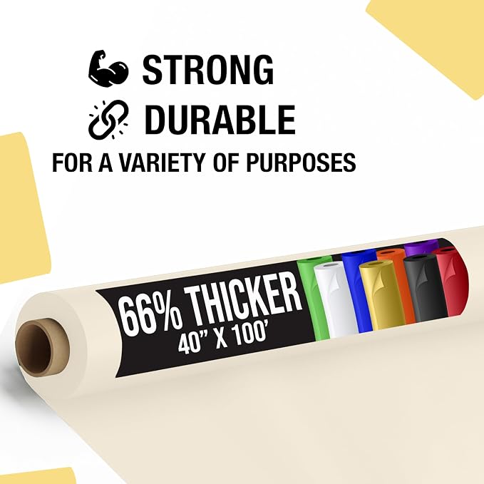 Party Solids 66% Thicker Premium Ivory Plastic Table Cover Roll 40" X 100' Table Cloth Plastic Cover Roll Quality Thick Banquet Rolls Disposable Tablecloth Rolls Strong American Based Company
