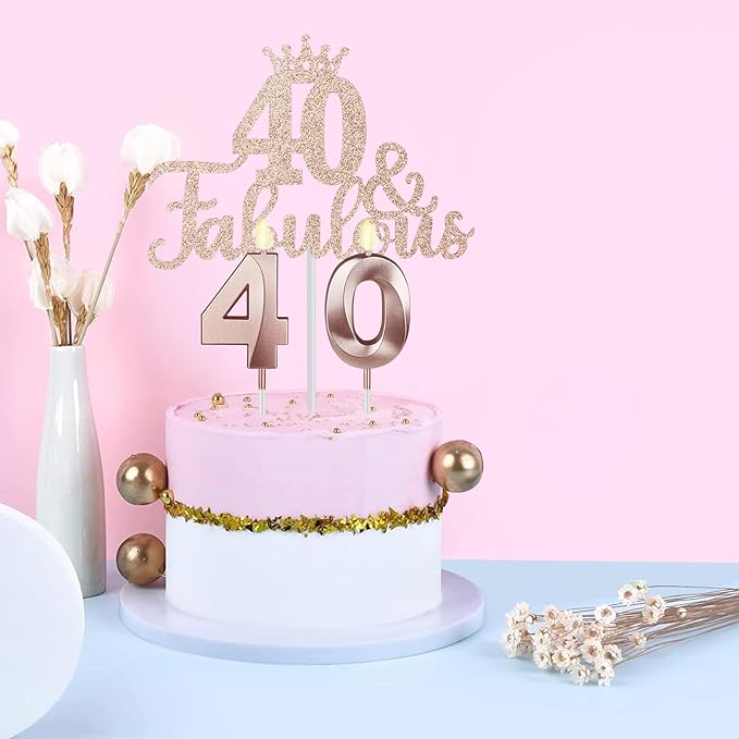 40th Birthday Decorations Gifts for Women Including Crown, Sash, Cake Topper, Candles and 12oz Wine Tumbler with Lid, 40th Birthday Gifts Women