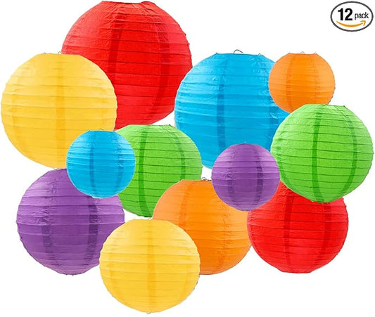 ZOOYOO Rainbow Paper Lanterns,Fiesta Mexican Party Round Hanging Paper Lanterns Decoration for Wedding,Graduation,Anniversary,Carnival,Birthday Party,Home,Garden Decoration 12PCS