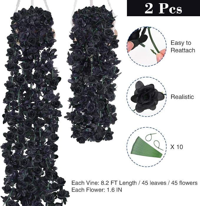 BLEUM CADE 2Pcs 16.4Ft Flower Garland Artificial Rose Vines for Bedroom, Cute Fake Hanging Flower Vines Floral Garland Decorations for Halloween Wedding Party Wall Room Decor Aesthetic