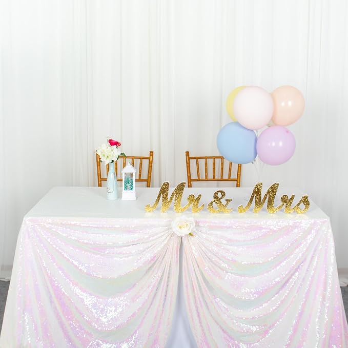 ShiDianYi Iridescent White Tablecloth 60X102 Inch Sequin Tablecloth Mermaid Tablecloth for Party White Table Cloth for Rectangle Table Glitter Tablecloth for Birthday Baby Shower Decorations