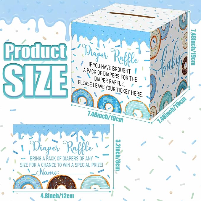 Teling 51 Pieces Diaper Raffle Tickets with Card Box Baby Shower Decorations Gender Reveal Holder Box for Girl Boy Diaper Raffle Party (Baby Boy Sprinkle)
