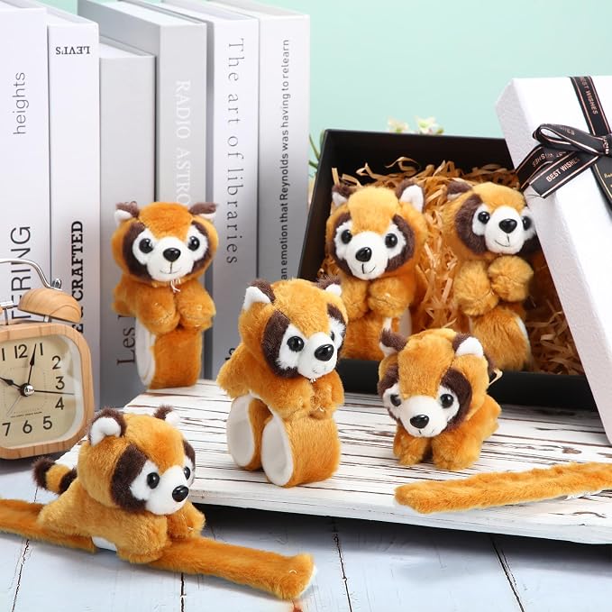 Lenwen 8 Pcs Stuffed Red Panda Animals Slap Bracelets for Kids 8.66 Inch Back to School Plush Animal Bracelets Adopt a Red Panda Favors Wrist Slap Snap Band Toy for Boys Girls Birthday Party Gifts