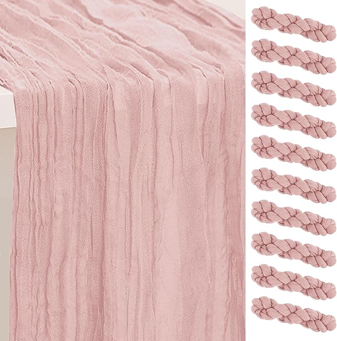 10 Pack Blush Pink Cheesecloth Table Runner 35x120 Inch 10Ft Rustic Gauze Cheese Cloth Table Runner Sheer Cheesecloth Table Runners for Wedding Party Bridal Shower Decoration