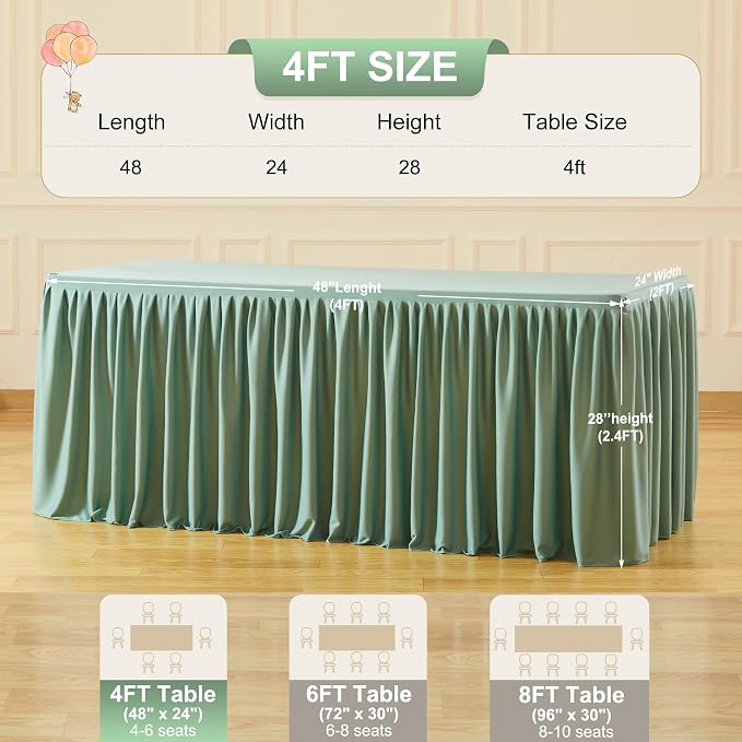 2 Packs Sage Green Tableclothes for 4 Foot Rectangle Tables, Wrinkle Free Fitted Table Cloth 4ft Stretch Table Cover with Skirt for Parties Weddings Birthday Banquet Baby Shower