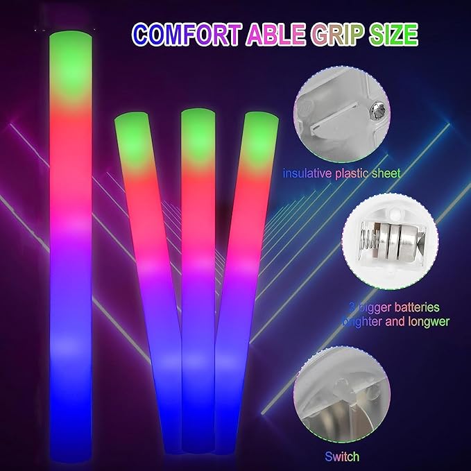 199pcs Glow Sticks Bulk,Led Foam Sticks 3 Flashing Modes light up foam sticks Glow in The Dark Party Supplies glow sticks for Wedding Christmas , Birthday ,Concerts, DJ