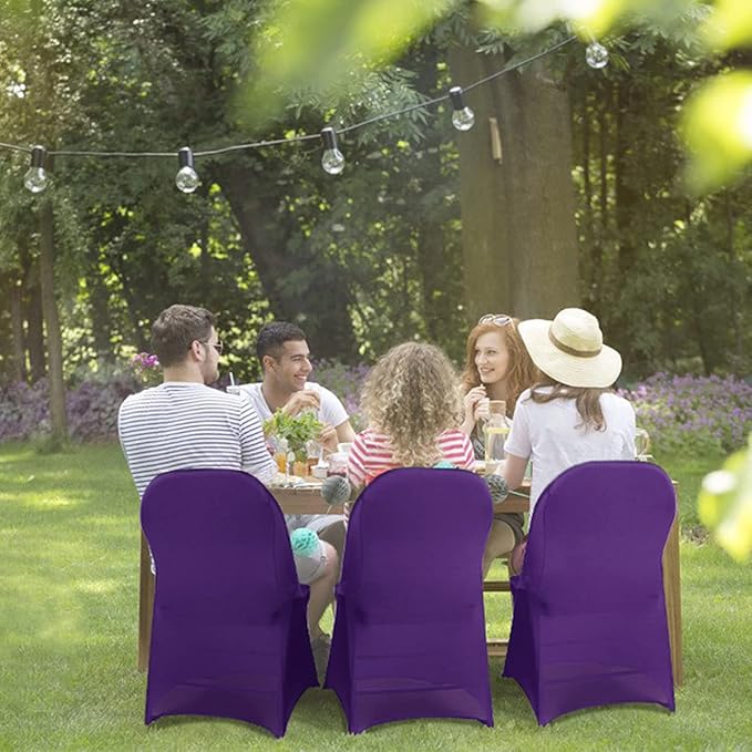 Babenest Spandex Folding Chair Covers Upgraded 10 PCS Universal Stretch Washable Fitted Chair Slipcovers Protector for Wedding, Holidays, Banquet, Party, Celebration (Purple)