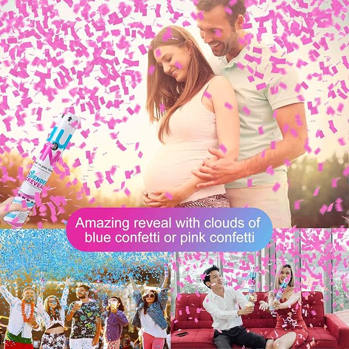 Premium Gender Reveal Confetti Cannon, Set of 4 Mixed (2 Blue 2 Pink) Gender Reveal Confetti Cannon Popper, for Gender Reveal Decorations and Baby Gender Reveal Party Supplies, Pink&blue