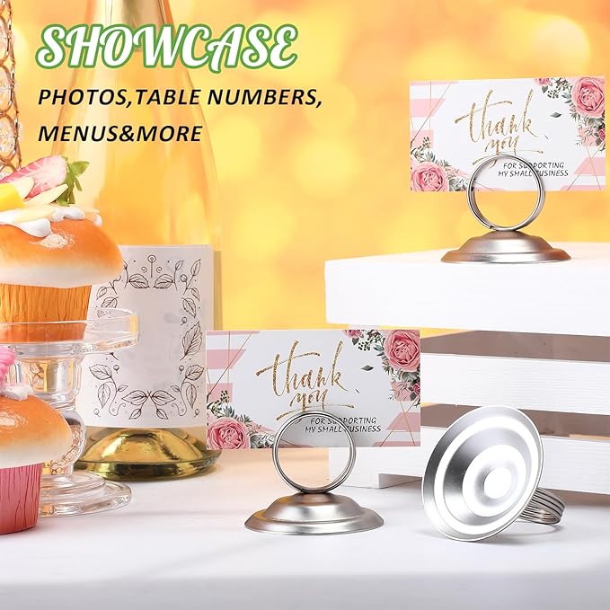 MotiMind 24 Pcs Table Number Holders-Metal Place Card Holders Table Number Stands Tabletop Sign Stands for Photos, Menu, Memo, Notes, Wedding, Restaurant, Banquet, Birthday(Matte Silver)