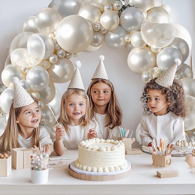 Pearl White Balloons Arch Kit, Double Stuffed White Sand Beige Ivory Balloons Pastel White Bobo Balloons Arch Kit for Wedding Birthday Party Engagement Decorations