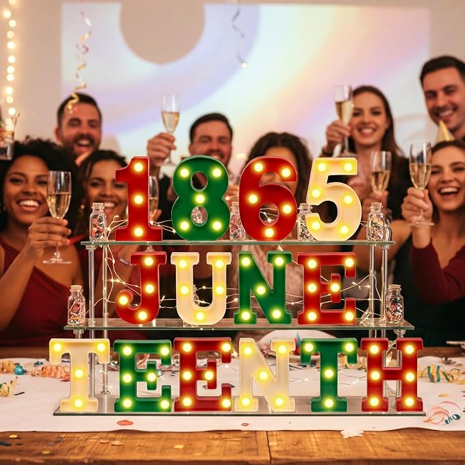 Honoson 14 Pcs Juneteenth Party Decorations 1865 Juneteenth LED Letter Lights Sign Table Decoration for Freedom Day Party African American Festival Celebration