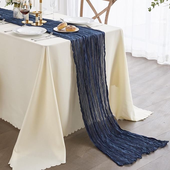 10 Pack Navy Blue Cheesecloth Table Runner 10FT Boho Gauze Fabric Cheese Cloth Table Runners for Wedding ,Party,Baby Shower, Bridal Party, Rustic Farmhouse and Table Decorations