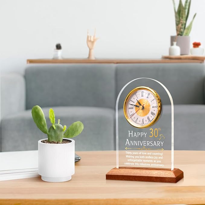 OkiyiD 30th Anniversary Wedding Gifts for Couples, 30 Years of Marriage, Light Up Anniversary Quartz Clock with LED Wooden Base for Home Decor,30th Wedding for Husband Wife, Parents