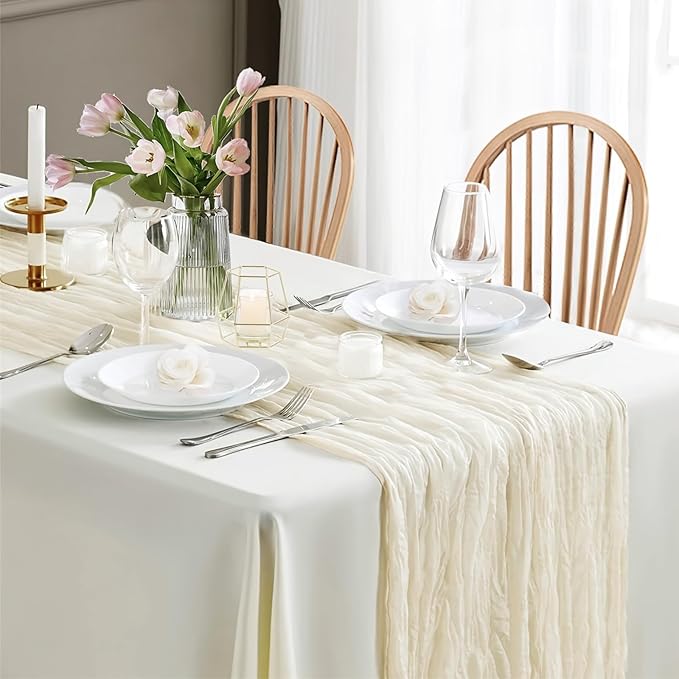 Beige Cheesecloth Table Runner 21x120 Inch Gauze Table Runners Reusable Polyester 10ft Boho Rustic Cheese Cloth Table Runner for Wedding Party Baby Shower Birthday