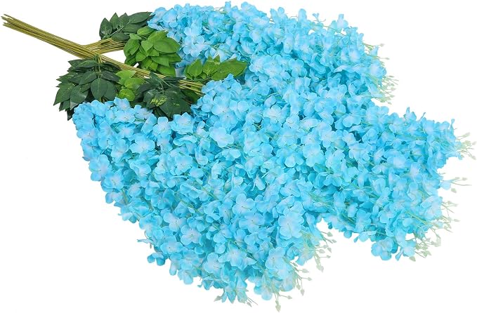 U'Artlines 24 Pack(Total 86.4 Feet) Artificial Fake Wisteria Vine Rattan Hanging Garland Silk Flowers String Home Party Wedding Decor (24, Blue)