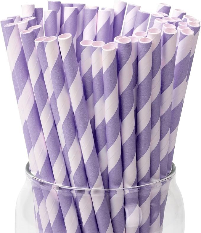 PakTalk 100 Pack Light Purple Disposable Paper Straws for Drinking, Eco-Friendly Paper Straws for Craft, Cake Pops for Birthday, Anniversary, Wedding, Holidays (0.24" x 7.75")