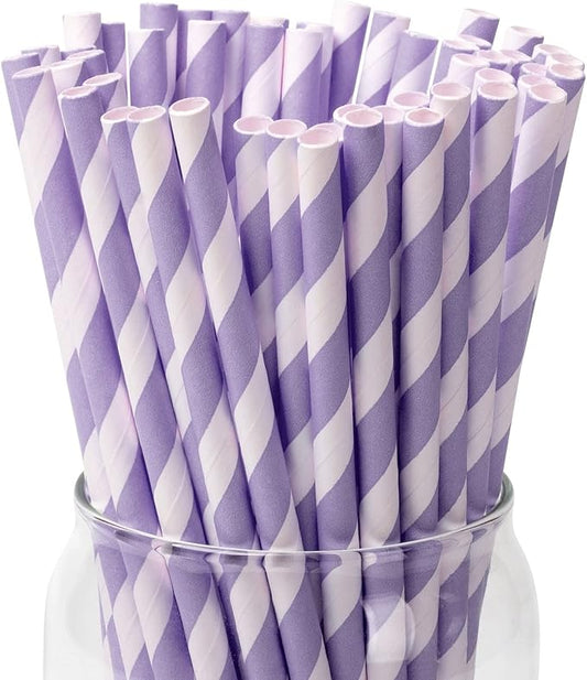 PakTalk 100 Pack Light Purple Disposable Paper Straws for Drinking, Eco-Friendly Paper Straws for Craft, Cake Pops for Birthday, Anniversary, Wedding, Holidays (0.24" x 7.75")