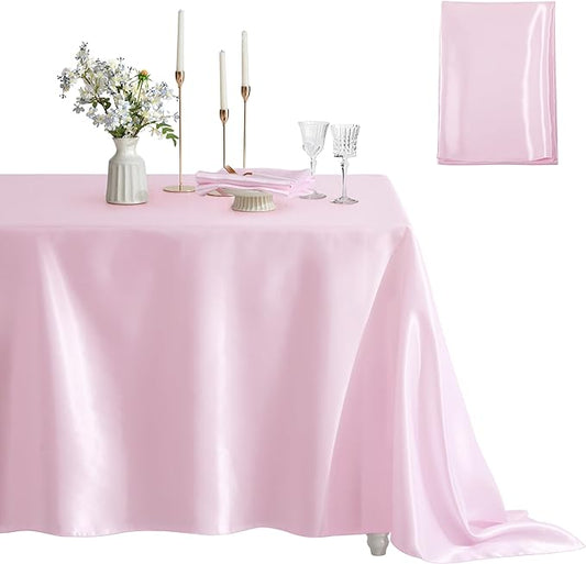 1 Pack Square Satin Table Cover Silkly Soft Table Cloth, Satin Dining Table Cloths for Wedding Banquet Table Decoration, Dining Room, Indoor and Outdoor Use, 52 x 52 Inches, Pink