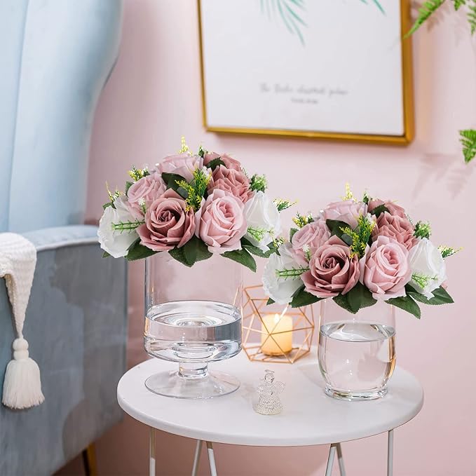 Sziqiqi Pink Silk Flower Ball for Wedding Centerpiece - Fake Dusty Rose Flowers Artificial Floral Arrangement Center Piece Kissing Bouquet for Party Flores Artificiales para Decoracion