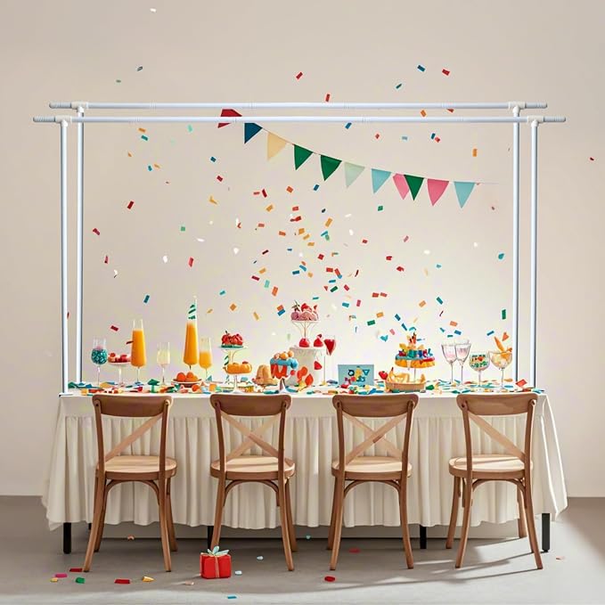 Over Table Rod Stand with Clamps 2 Pieces White Table Arch Adjustable Rod Stand H16-45" L16-87" Balloon Frame Hanging for Party Anniversary Wedding Birthday Garden Arbors Christmas Halloween