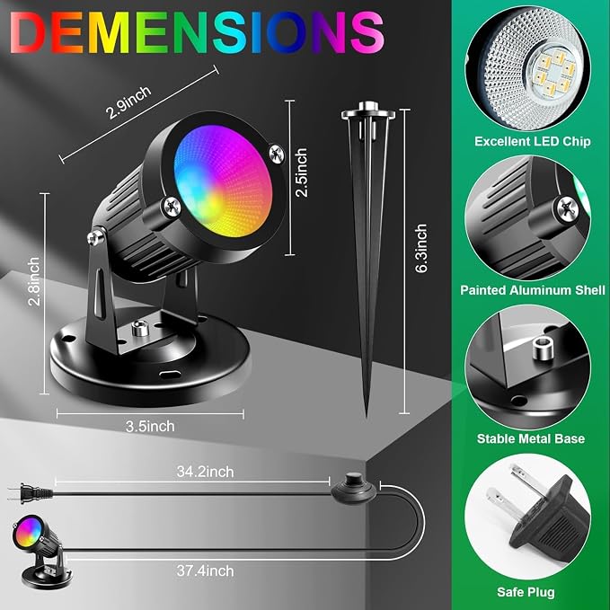 FZWLE Christmas Spot Lights Indoor, 5W RGBW Uplighting 16 Color Changing Up Lights Indoor with Remote Control, Plant Spotlight Decorative (2 Pack with Base and Stake)