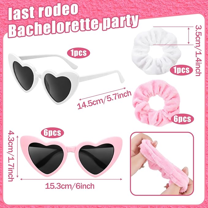 Sawysine 28 Pcs/7 Set Last Rodeo Pink Bachelorette Party Supplies for Nashville Western Cowgirl Bachelorette Bridal Shower Party Decor Bridesmaid Favors with Can Sleeve Makeup Bag Scrunchie Sunglass