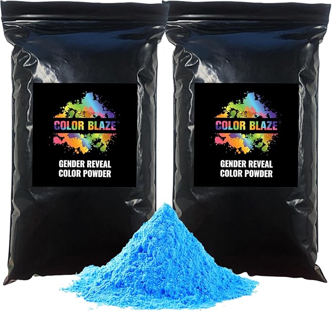 Color Blaze Black-Out Baby Gender Reveal Powder - 2lbs of Blue Colored Powder for Boy, Perfect for Car, Motorcycle Burnout, Toss, Photoshoot, Reveal Party & Festival - Pack of 2 Bags with 1 lb - Blue