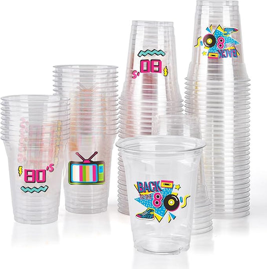 150 Pack 80's Party Plastic Cups 12 oz Back to 80s Disposable Drinkware Cups for Retro Music Party Decorations Throwback Dance Birthday Party Supplies