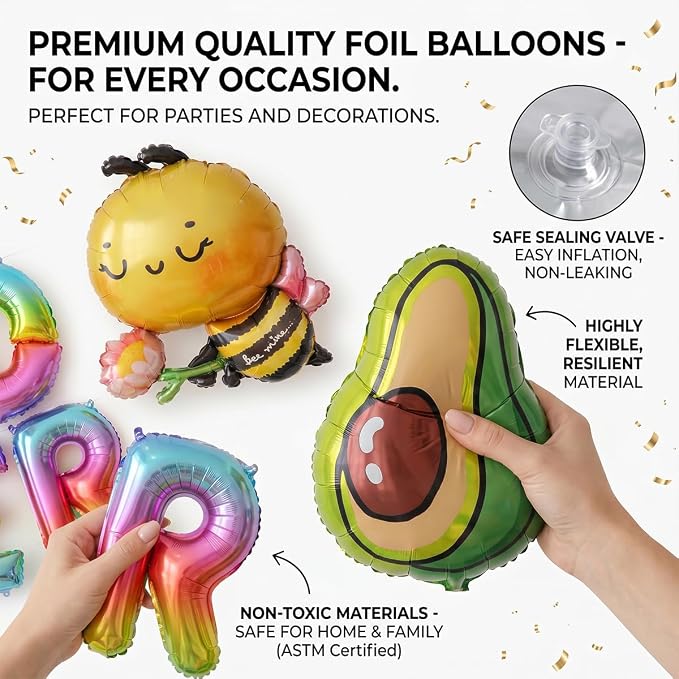 91 PCS "Hello Summer" Foil Balloon Decoration Kit, Tropical Summer Party with Flamingo Bee Butterfly Avocado Mylar Balloons All-in-One Set, Rainbow Letter for Pool Party, Beach Party, Summer Decor