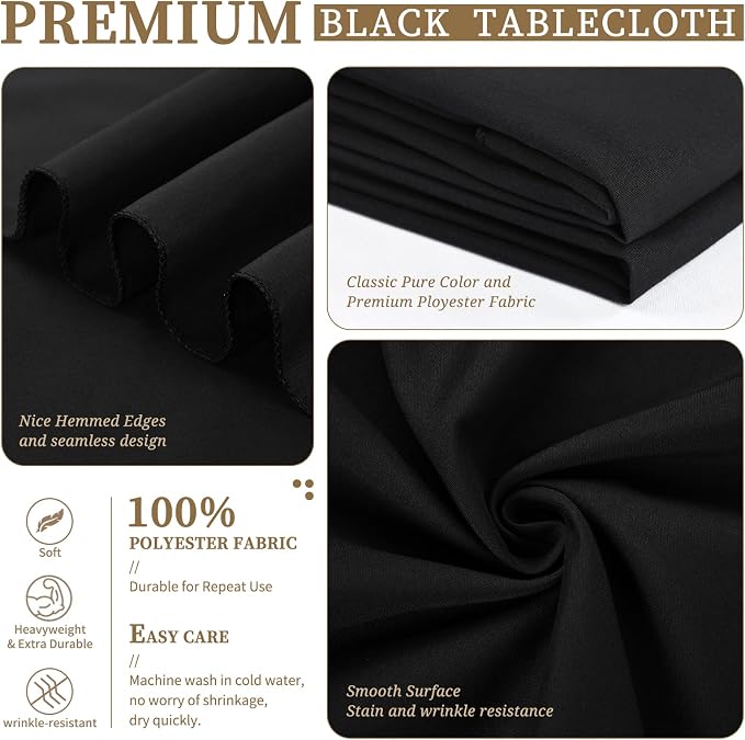 Showgeous 12 Pack Table Cloth Black Tablecloth 60 x 102 Inch Clothes for 6 Foot Rectangle Tables, Wrinkle Resistant Washable Polyester Cover Wedding Parties Banquet Camping Dining