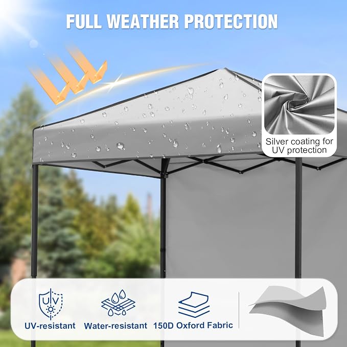 6x4 Pop Up Canopy Tent with One Wall Panel, Instant Portable Beach Canopy, Outdoor Tent with Carry Bag for Camping, Sports, Tailgating, Events, Gray