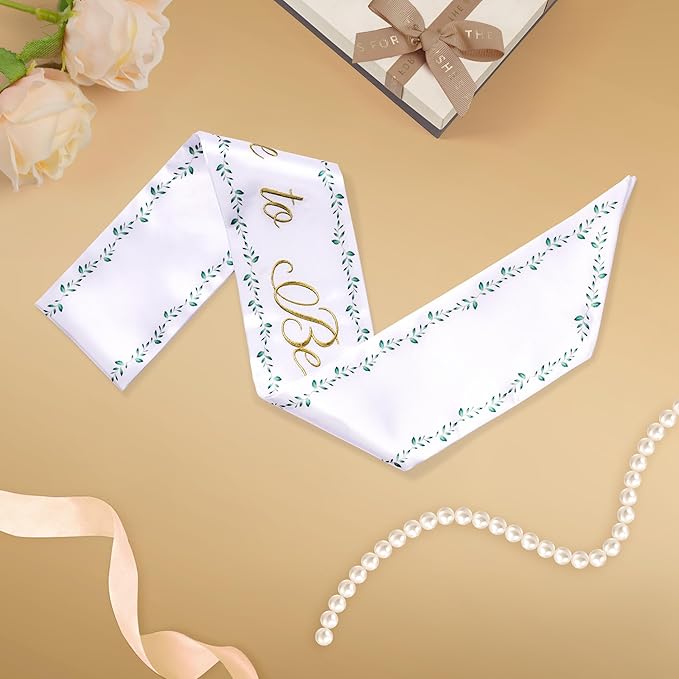 Embroidered Bride to Be Sash Double-Layer Satin Sash with Green Trim Bridal Shower Hen Night Bachelorette Party Accessories